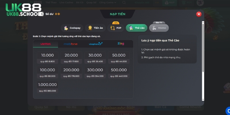 Chi tiết cách cập nhật vốn tại nhà cái UK88